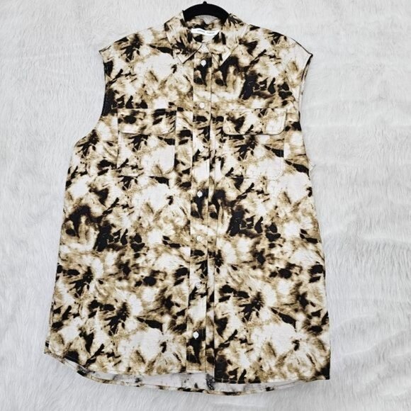 SAMSØE Samsoe Camo Clay Sleeveless Button Down Tea Shirt Small - Picture 3 of 13